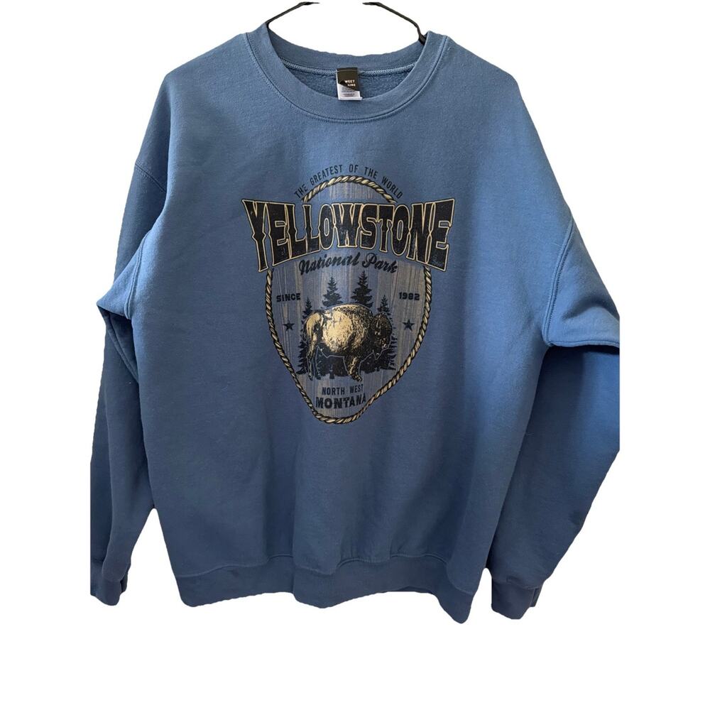 Sweet Claire Yellowstone National Park Buffalo Sweatshirt Blue Size S/M Crew